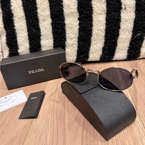 Prada Gold and Black Round Sunglasses